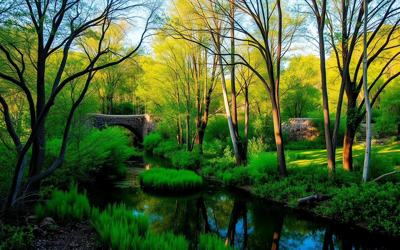 Lush cottonwood forest and pond at Hassayampa River Preserve near Wickenburg, Arizona