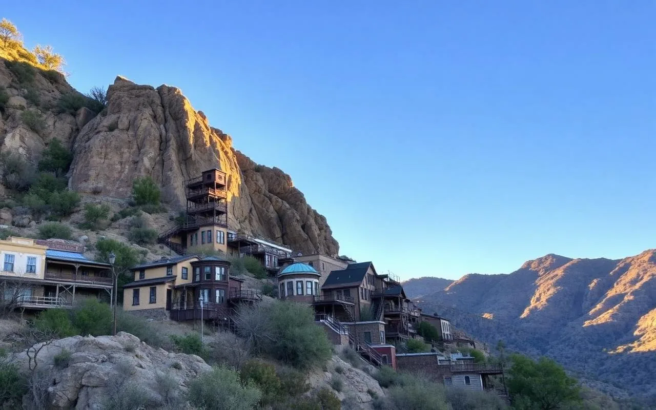 Historic mining town of Jerome Arizona clinging to a steep mountainside