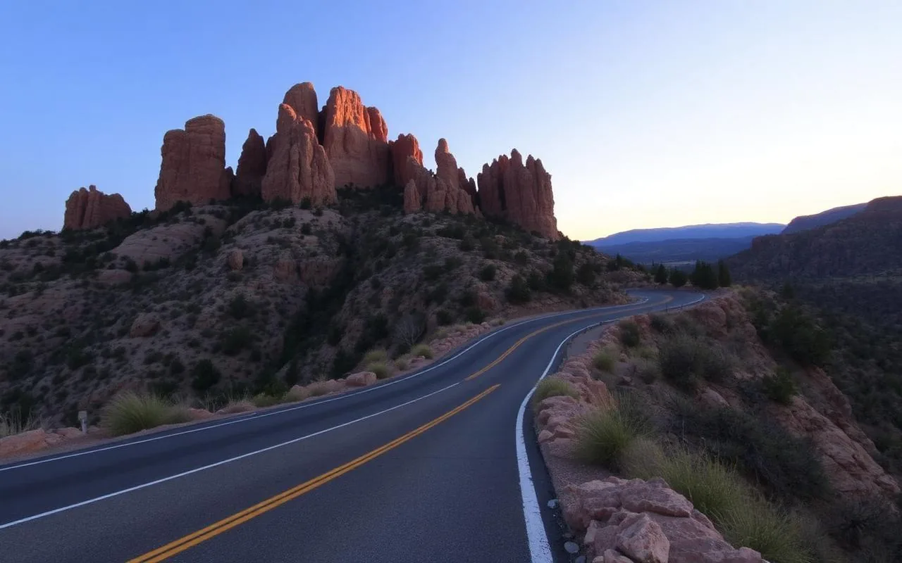 Mount Lemmon highway winding past hoodoo rock formations near Tucson Arizona